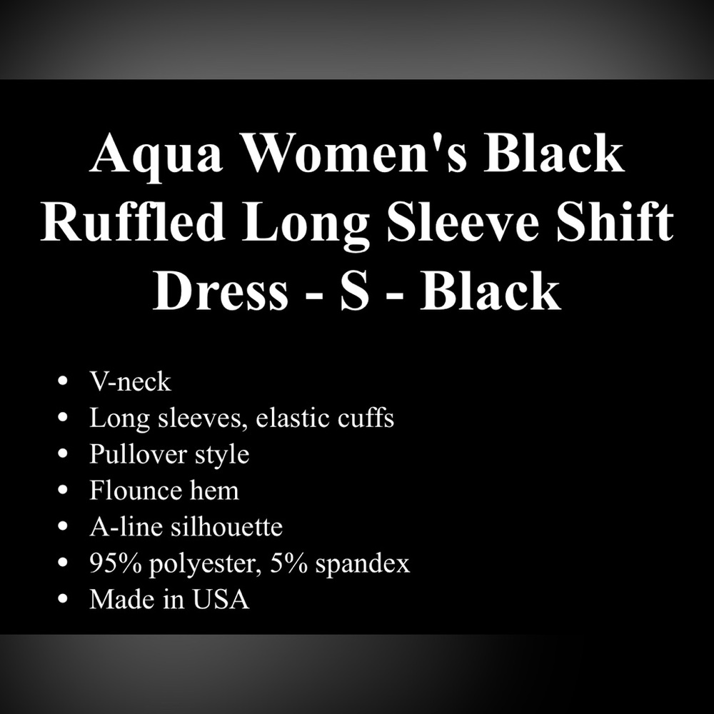 Aqua Black Ruffled Long Sleeve V-Neck CLASSIC Shift Dress Size Small - Picture 6 of 6